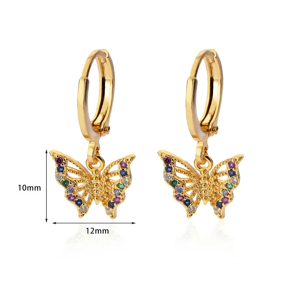 Zirkon Schmetterling Ohrringe Ohrstecker für Frauen Edelstahl Goldfarbe Schmetterling Ohrring Trend Girl Y2K Schmuck Aretes Mujer