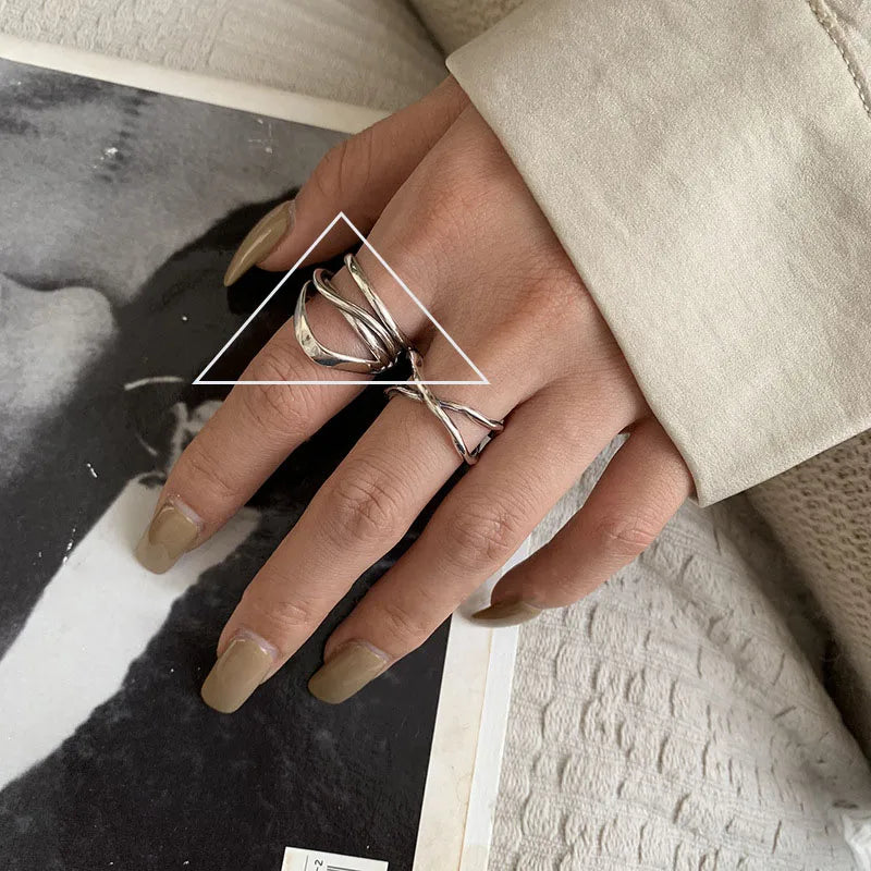 VENTFILLE Anillo de plata de ley 925 con diseño de gotas de agua irregulares, estilo retro simple, hecho a mano, para mujer