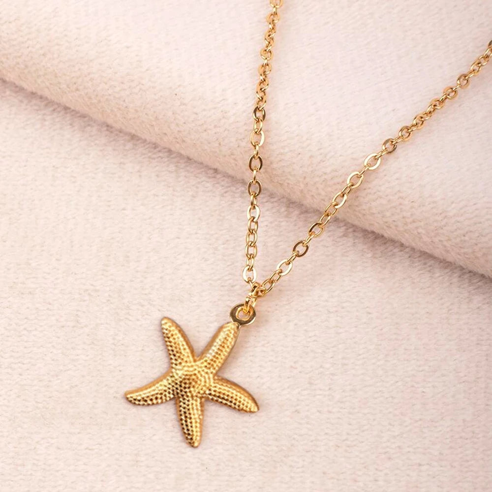 DOTIFI  Beach Wind Shell Starfish Pendant Pendant Stainless Steel Necklace Female Fashion Simple Personalized Necklace Jewelry