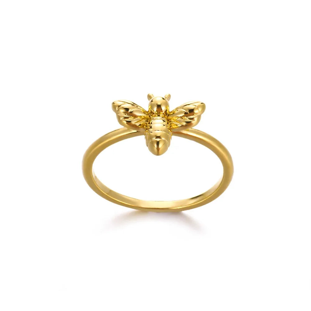 Anillos de Abeja de Moda para Mujer Diseño de Color Dorado Anillo de Abeja de Acero Inoxidable Boda Compromiso Joyería Regalo de Navidad