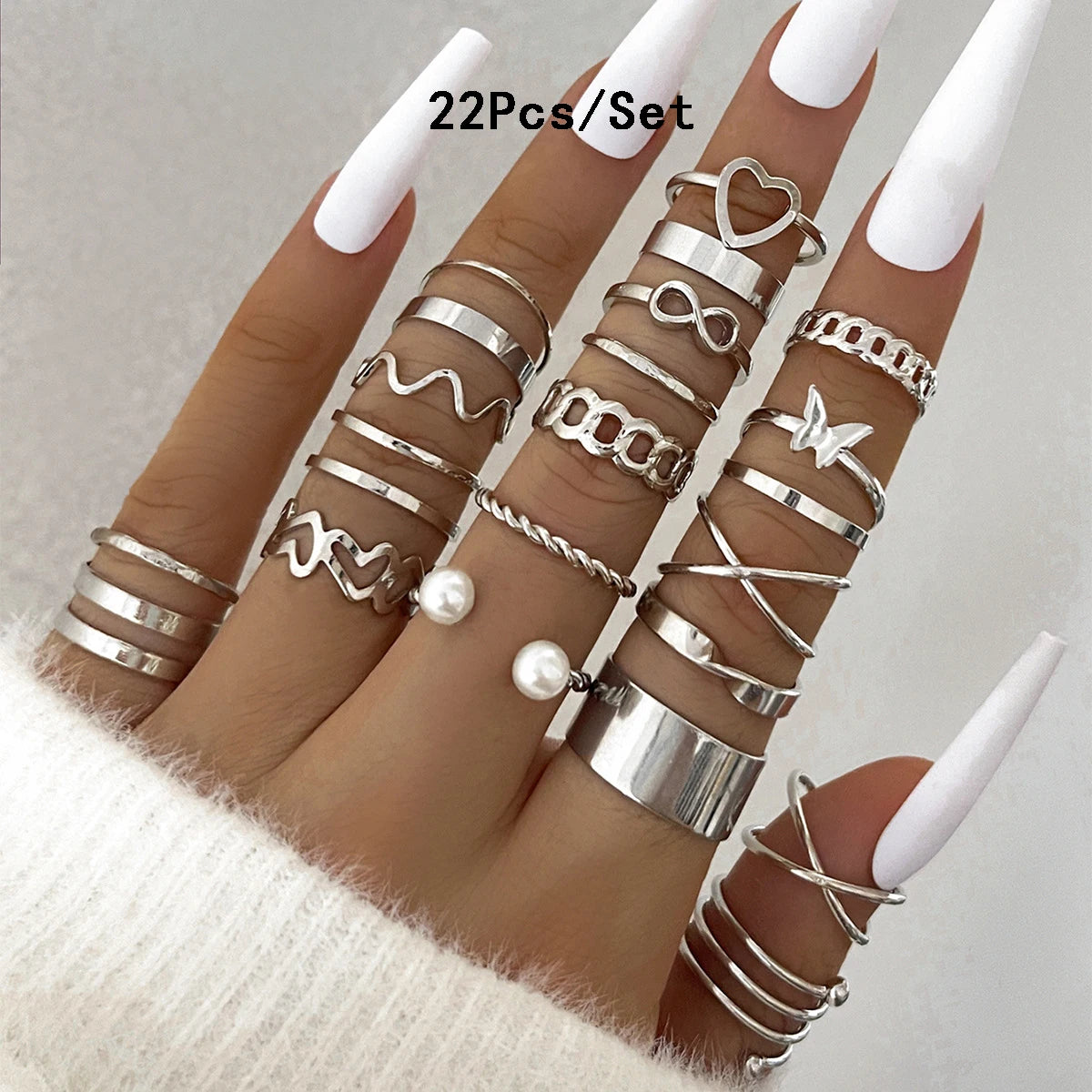 23-teiliges Mode-Knöchelring-Set für Damen, Kristall, Stern, Mond, Auge, Welle, Gold, Silber, Farbe, Ringe, weiblicher, trendiger Party-Schmuck, Geschenk