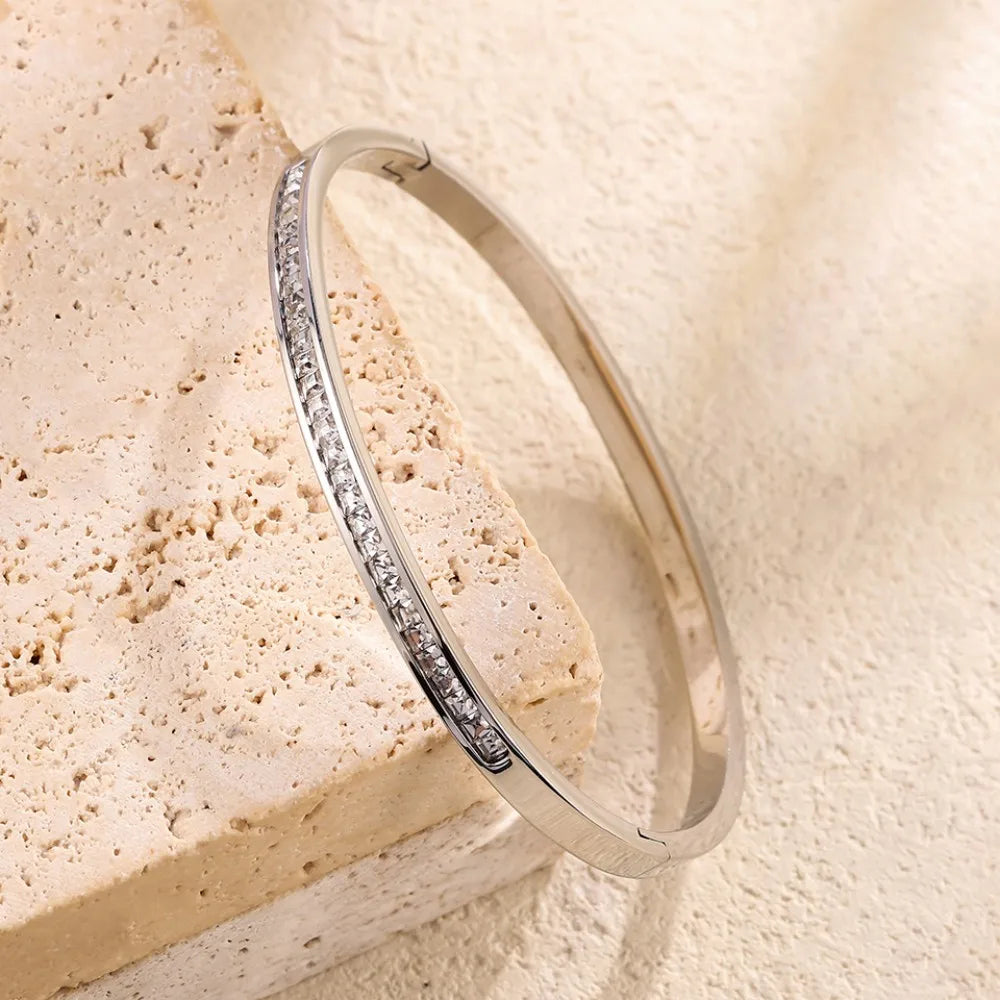 Yupsk Titanium Steel Couple's Bracelet Shiny Zircon Inlaid Stainless Steel Bangles Gold/Silver Color Female Jewelry Gift