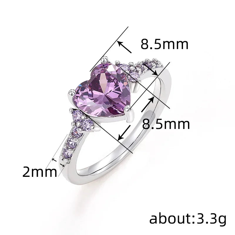 925 Sterling Silber Funkelnde Zirkon Weiß Lila Elegante Liebe Herz Ringe für Frauen Party Verlobung Hochwertiger Edelschmuck
