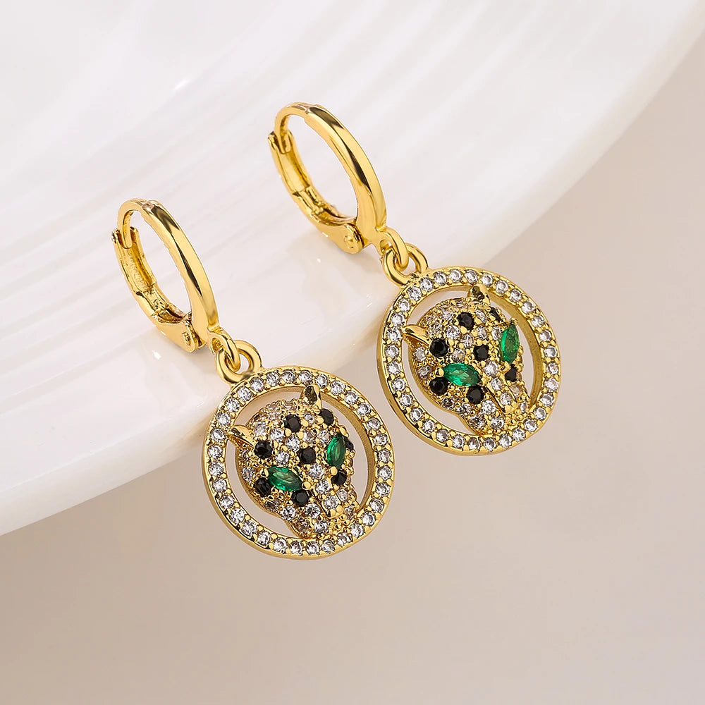 NEWBUY 2024 Neue Mode Goldfarbe Edelstahl Hochzeitsschmuck Luxus AAA Zirkonia Leopard Ohrringe Für Elegante Frauen Geschenk