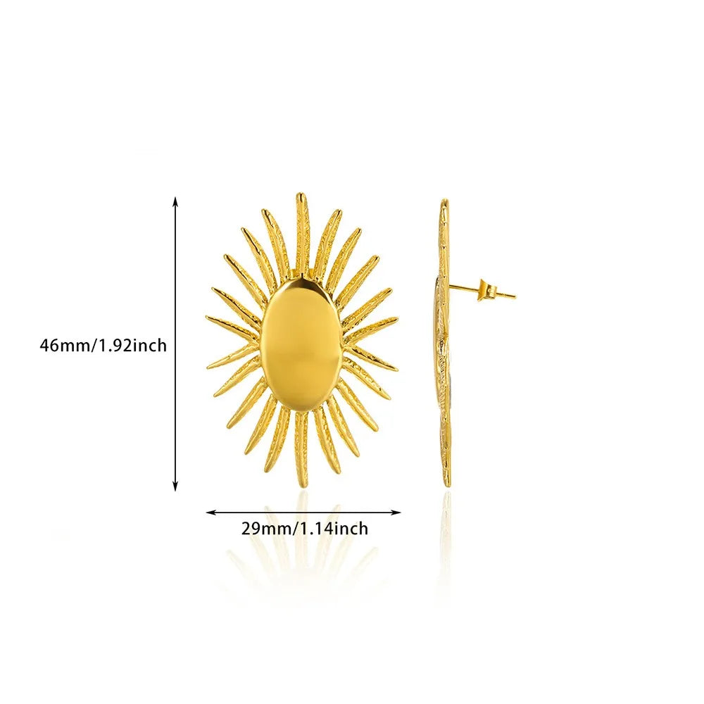 Retro Faden Sonnenohrringe für Damen Goldfarbene Edelstahl Geometrische Ohrringe Hip Hop Party Schmuck Geburtstagsgeschenke