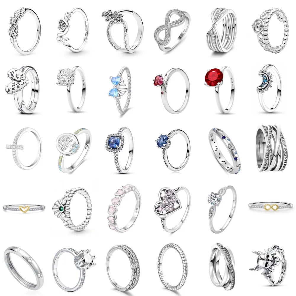 925er Silber Ring Heißer Verkauf Muttertag Mama Größe 6 7 8 9 Rot Blauer Stein Schmuck Charm Passender DIY Geburtstagsgeschenk