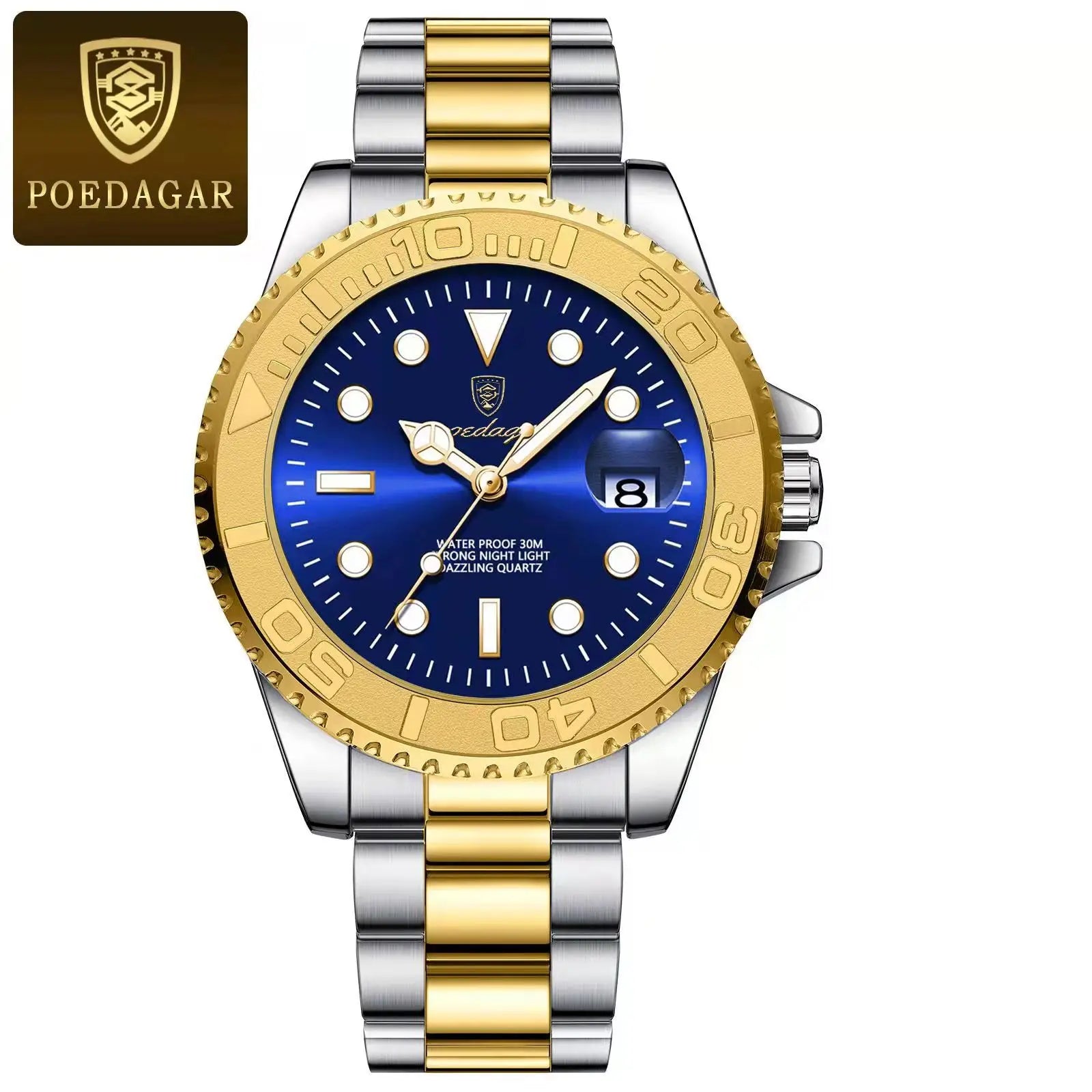 POEDAGAR Top Luxury Reloj para Hombre Impermeable Luminoso Fecha Reloj de Hombre de Acero Inoxidable Reloj Masculino Deportes Moda Relojes de Cuarzo para Hombre