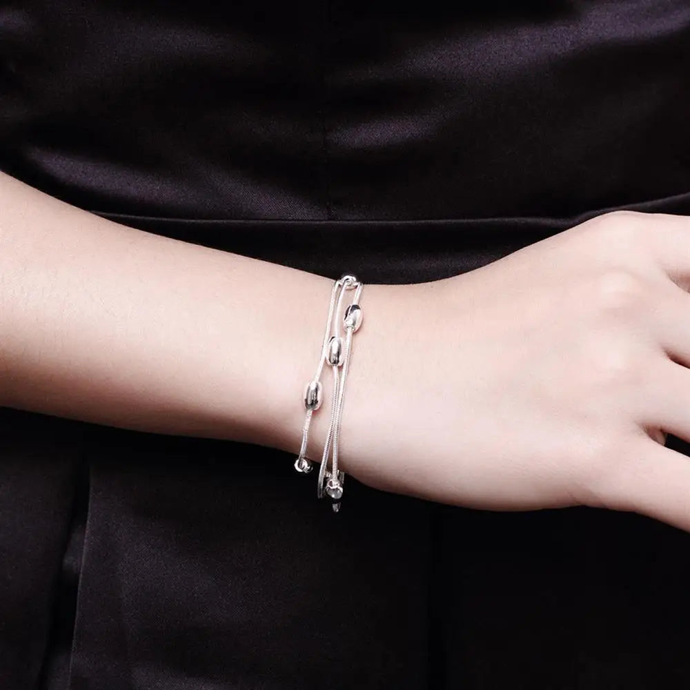 925 Sterling Silber Fransen ovale Perlen Kette Armbänder Halskette Schmuckset für Damen Mode Party Hochzeit Accessoires Geschenke