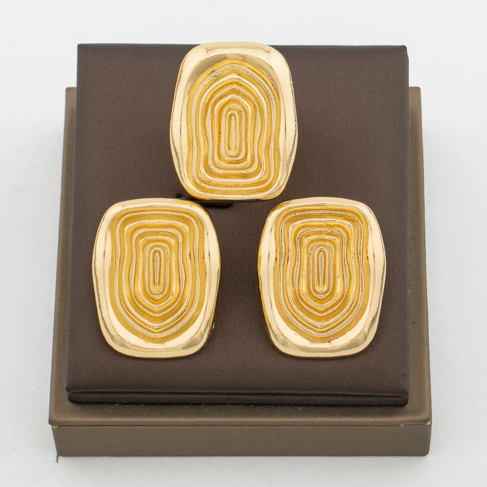 Afrikanisches Goldschmuckset für Damen, Landkarten-Design, Clip-Ohrringe, Fingerring, 2-teiliges Set für Hochzeiten, Braut-Ohrring-Schmuckset