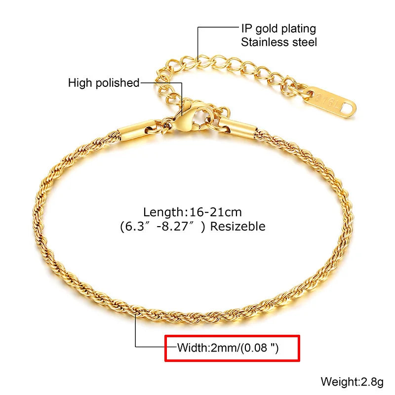 Dünnes Gliederarmband für Damen, Edelstahl 18K vergoldet, wasserdichter Schmuck