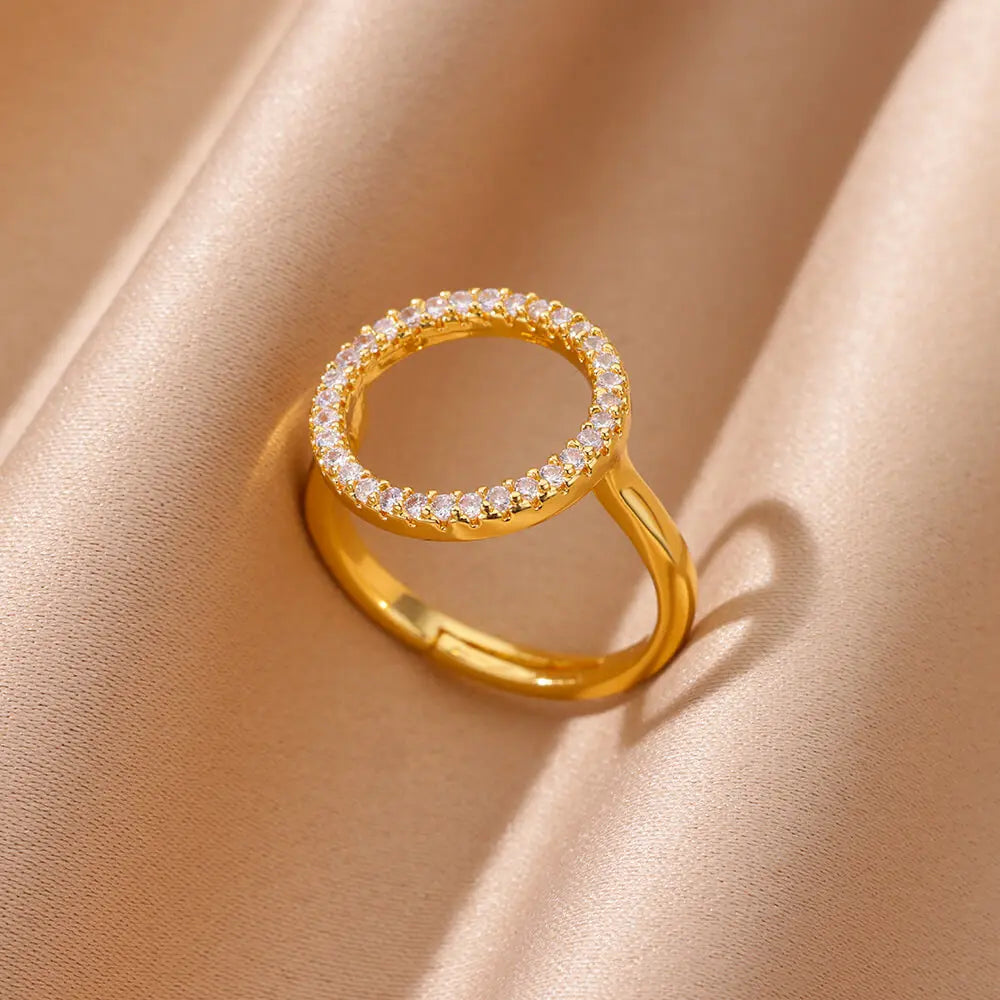 Zirkon geometrische Ringe für Frauen Luxus Edelstahl Gold Farbe Offener Ring Trendige Hochzeit Party Ästhetischer Schmuck Geschenk Femme