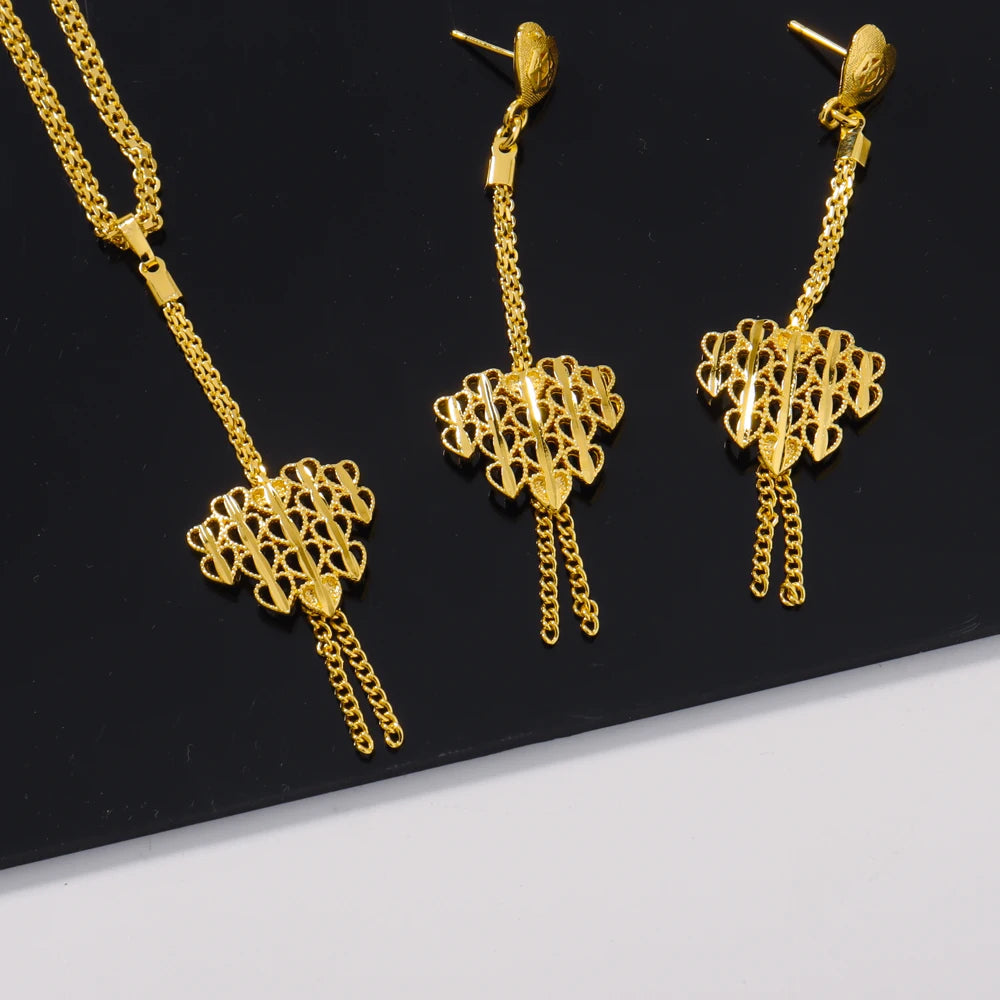 Vergoldetes Halsketten-Ohrring-Schmuckset für Damen, Mode-Anhänger, Party, Braut, Hochzeit, Verlobungsschmuck Geschenk