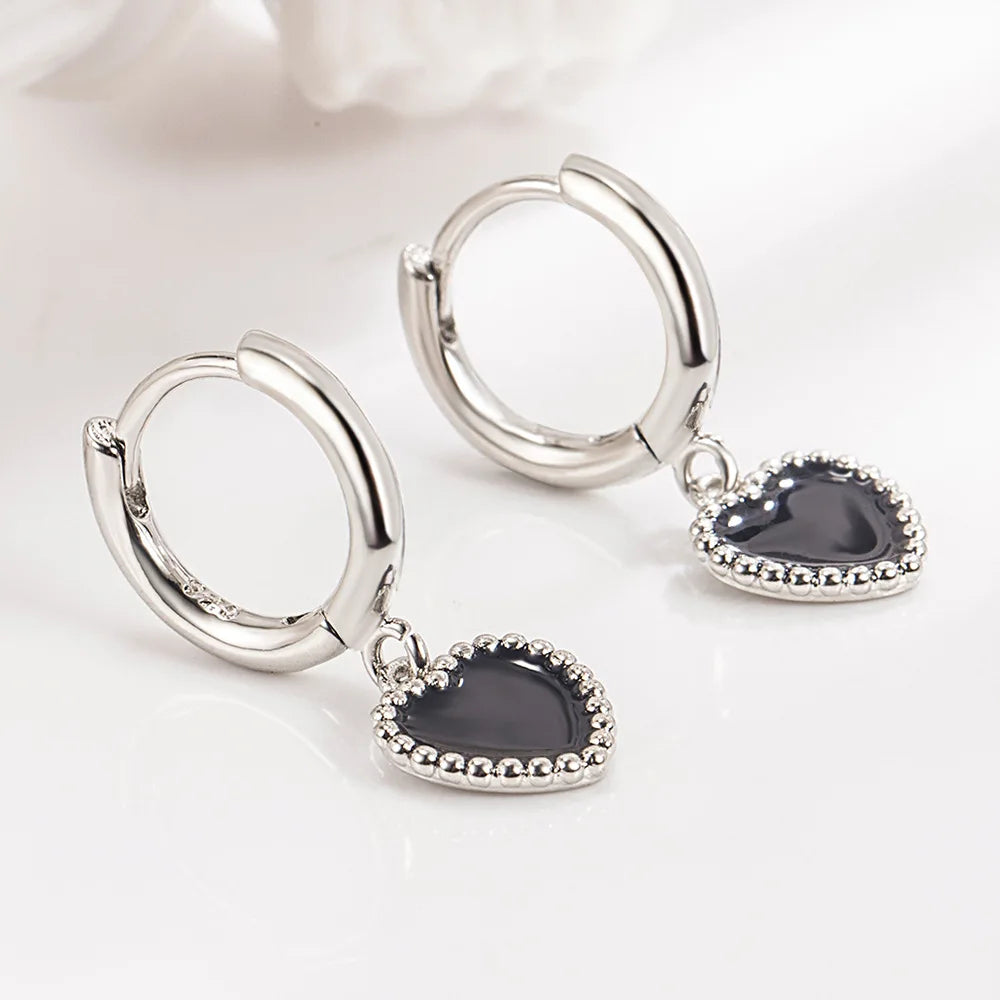 925 Sterling Silber Ohrringe mit schwarzem Herz für Damen, Hochzeit, luxuriöser, eleganter Schmuck, Accessoires, Trend 2024