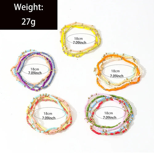 Conjunto de pulseras bohemias de cuentas para mujer, cuentas coloridas, cadena elástica, brazalete para niñas, joyería de verano para la playa