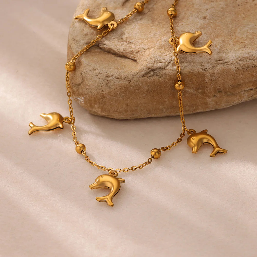 Sommer Strand Edelstahl Gold Farbe Kette Fußkette Für Frauen Seestern Muschel Delfin Fisch Charm Knöchel Armband Schmuck Geschenk