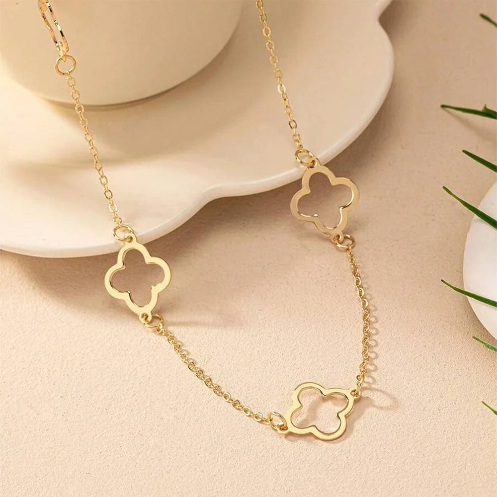 Aomogo Stainless Steel 2025 New Hollow Four-Leaf Clover Pendant Necklace Simple Fashion Design Collarbone Chain Jewelry Gifts