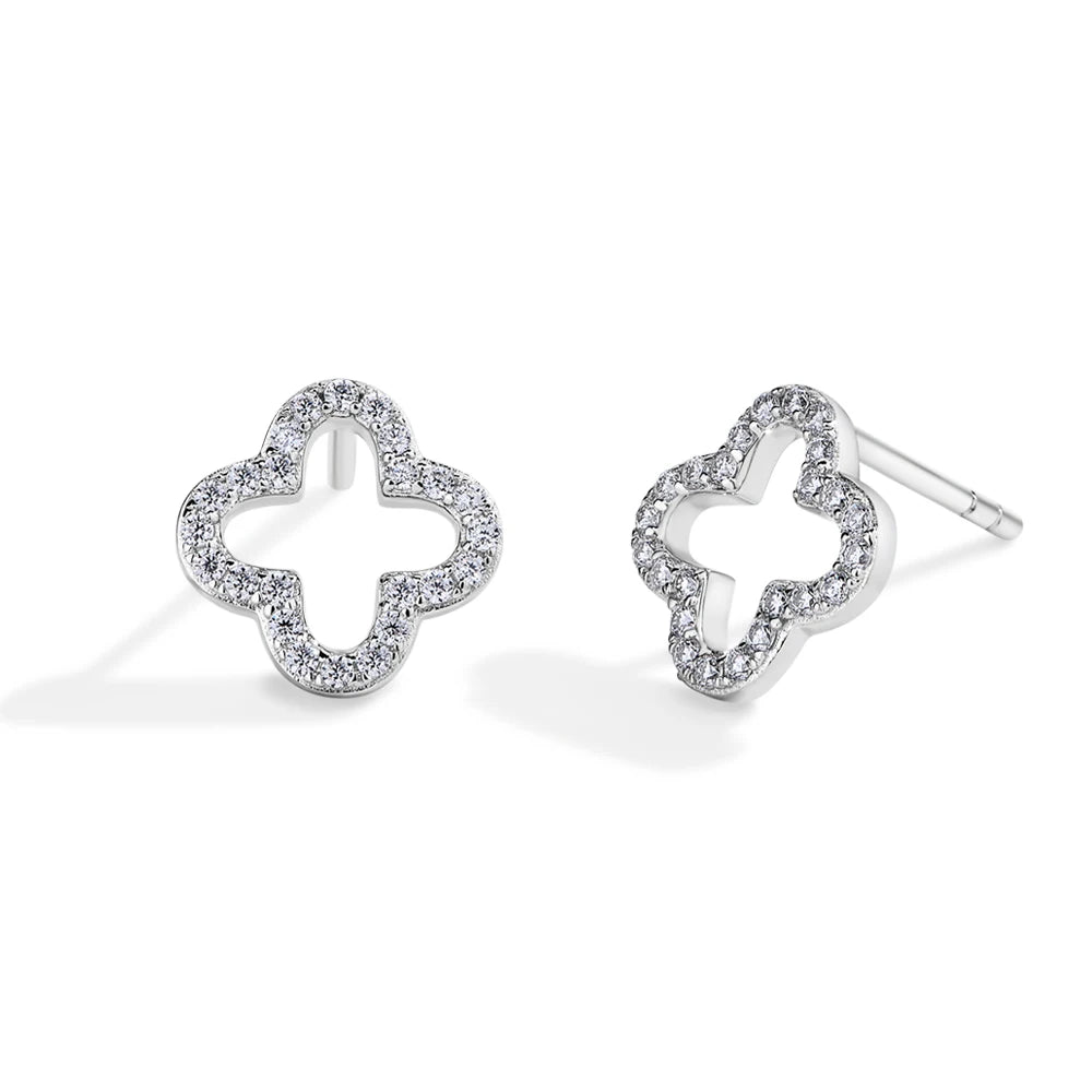 MINTYBOX S925 Sterlingsilber Moissanit Diamant Ohrstecker für Damen Kleeblatt 18 Karat Weißgold vergoldet Blume Hochzeit Edelschmuck