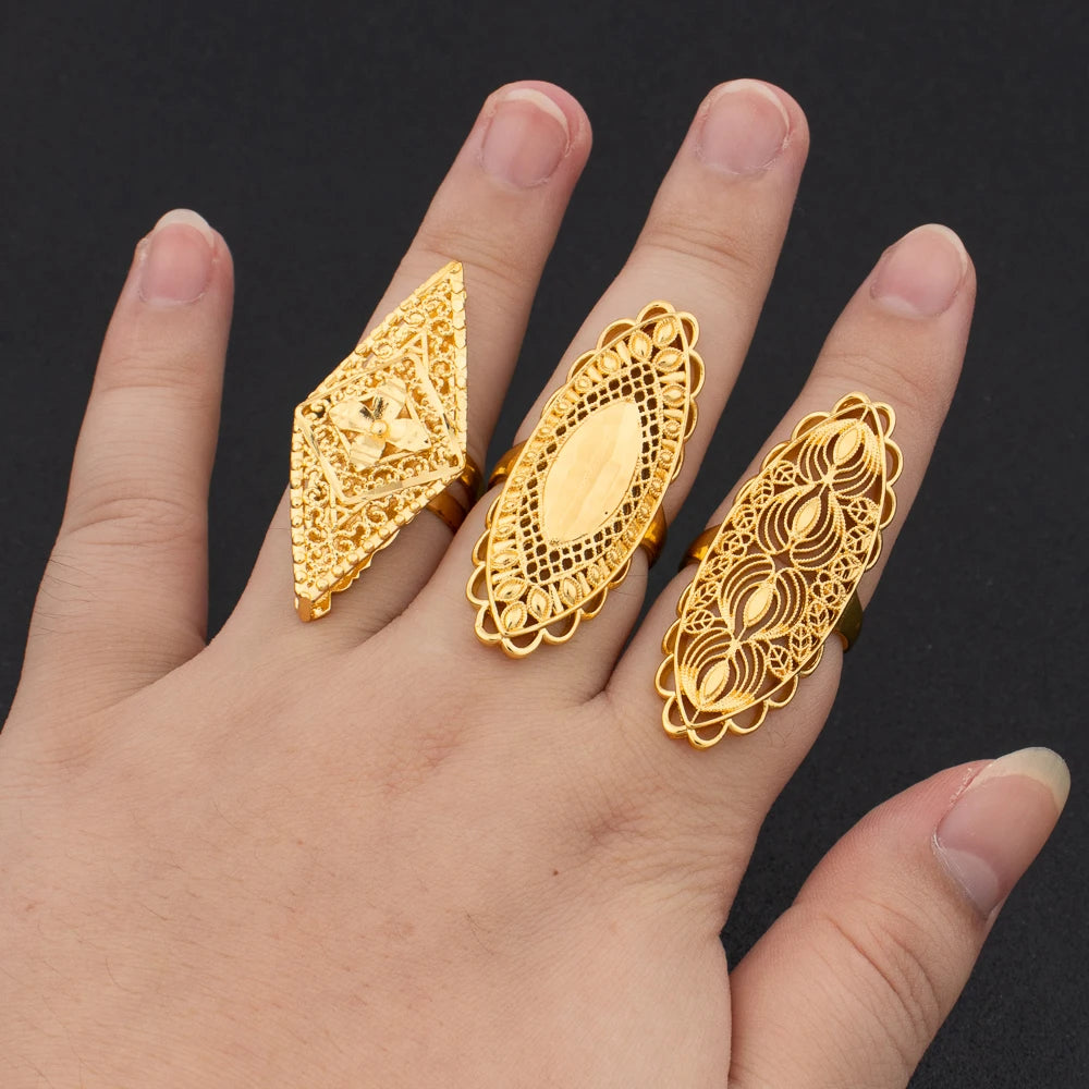 Luxuriöse 18K vergoldete Ringe Kupfer Party Frauen Verstellbare lange Ringe Mode Hochzeit Braut Runde Öffnung Damen Fingerring Geschenk