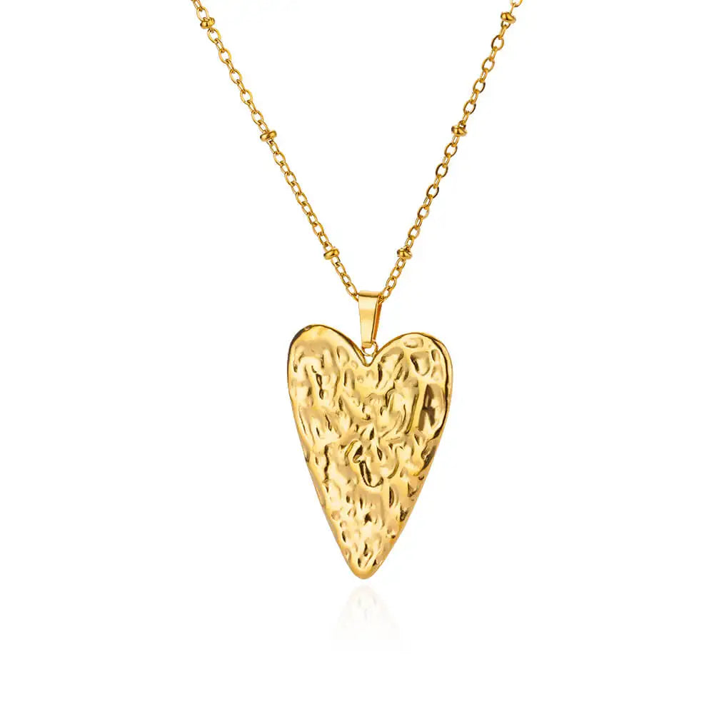 Collares Plisados de Acero Inoxidable con Colgante de Corazón de Moda para Mujer, Collar con Colgante Estético de Color Dorado de Moda, Joyería Accesorio