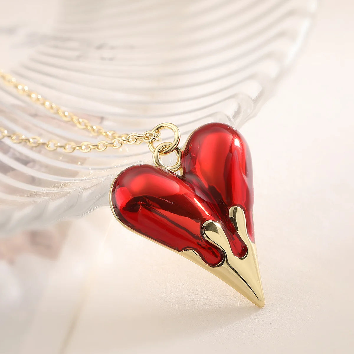 NEWBUY Fashion Gold Color Chain Red Crystal Heart Pendant Necklaces For Women Bling Bling Jewelry