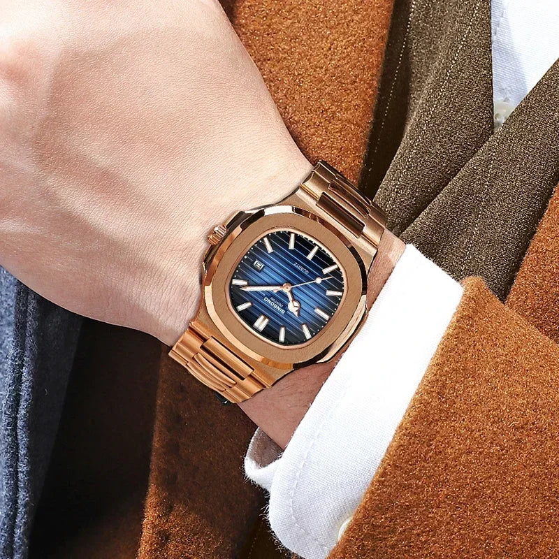 Nuevos relojes de pulsera de cuarzo de moda casual para negocios, reloj de oro rosa para hombres, reloj de lujo, relojes automáticos para hombres, reloj masculino negro