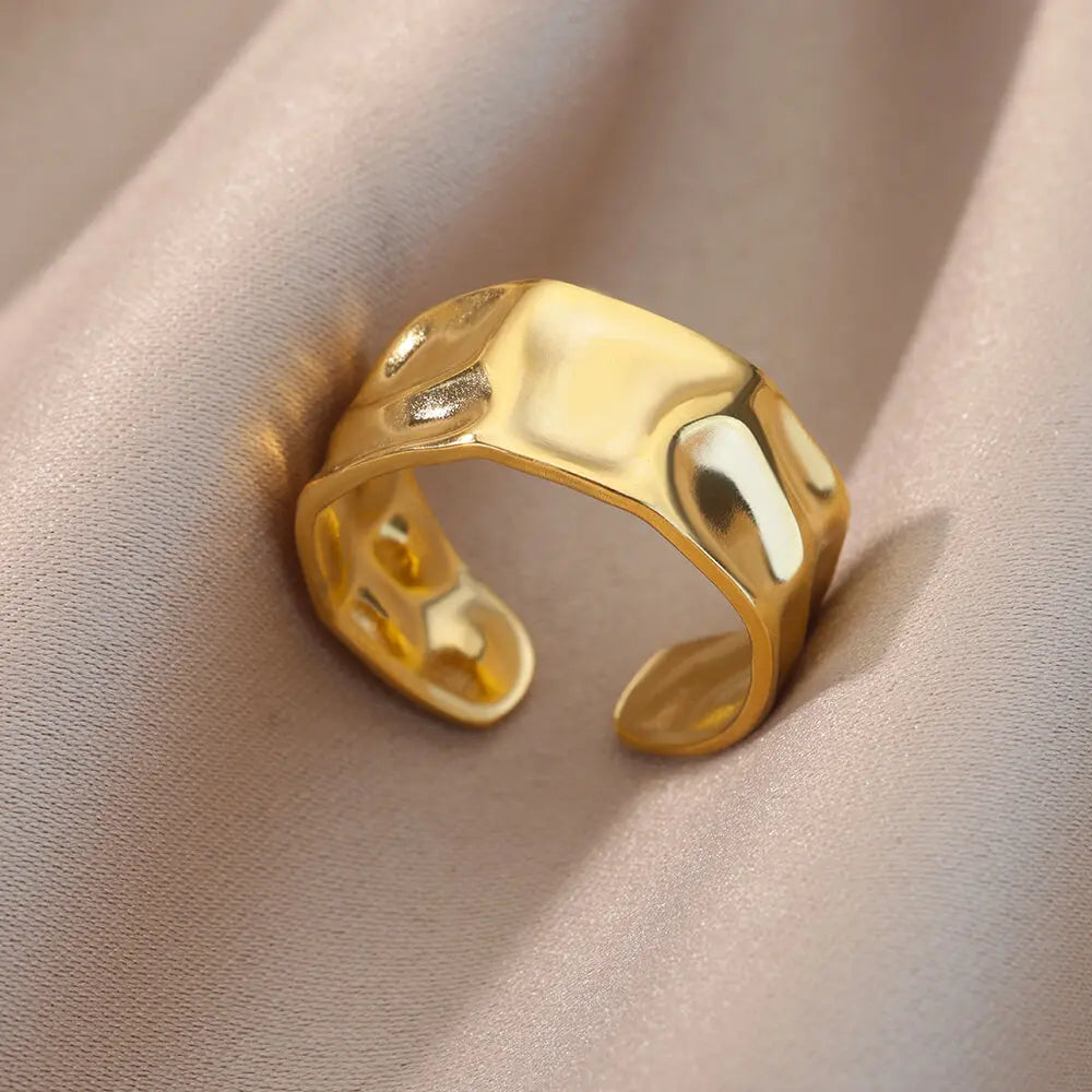 Anillos Irregulares Huecos Para Mujer De Acero Inoxidable Color Dorado Anillo Geométrico Fiesta Joyería De Navidad Regalo Envío Gratis