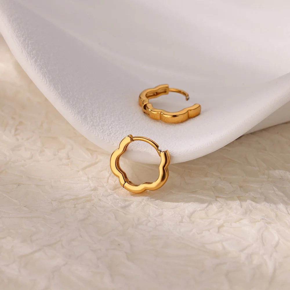 Klobiger Blumen-Creolen-Ohrring für Frauen, Edelstahl, goldfarben, Hochzeit, ästhetischer Ohrring, neues Paar Schmuckzubehör, Geschenk
