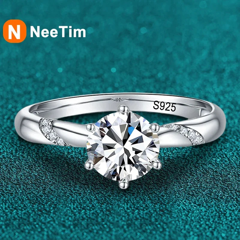 NeeTim 1ct - 3ct Moissanit Ring 925 Sterling Silber mit vergoldetem Diamant Verlobungs- und Ehering Feiner Schmuck für Damen