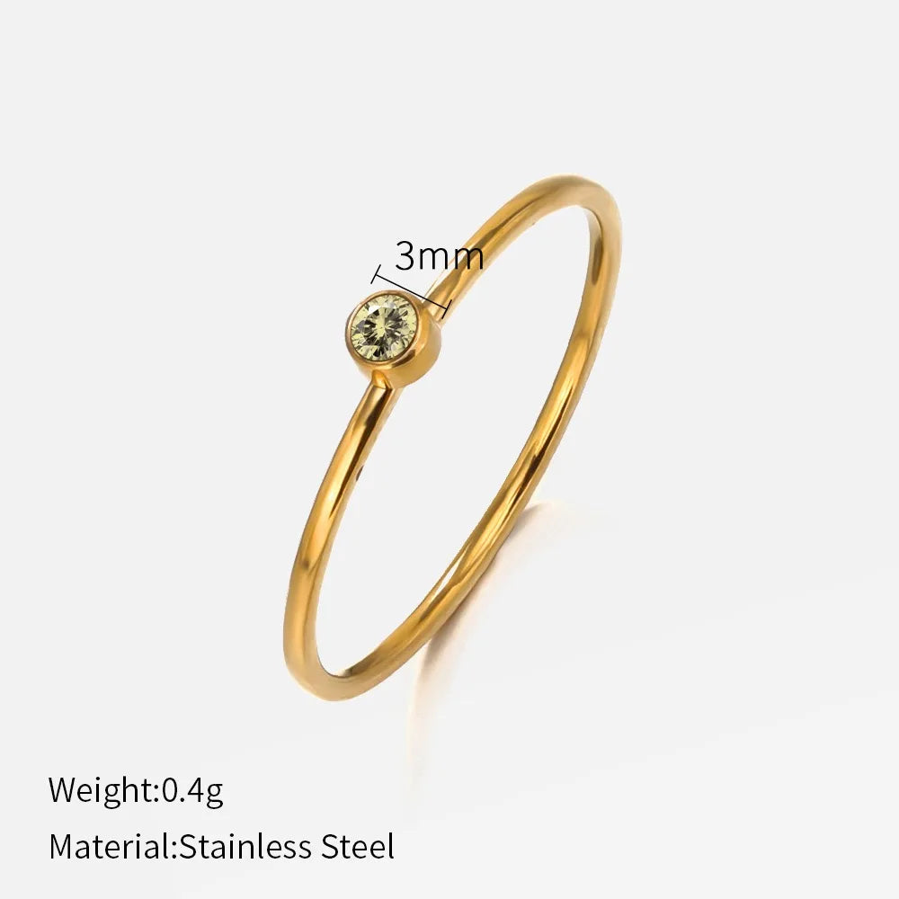 Anillo de piedra natal de acero inoxidable SUNIBI para mujer, color dorado, estilo simple, joyería de moda para fiestas, dropshipping