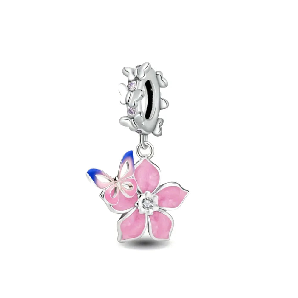 2026 Frühlings-Pink-Serie Ballon Schmetterling Blumen-Anhänger passend für S925 Europäische 925 Sterling Silber Armband Armreifen Halskette