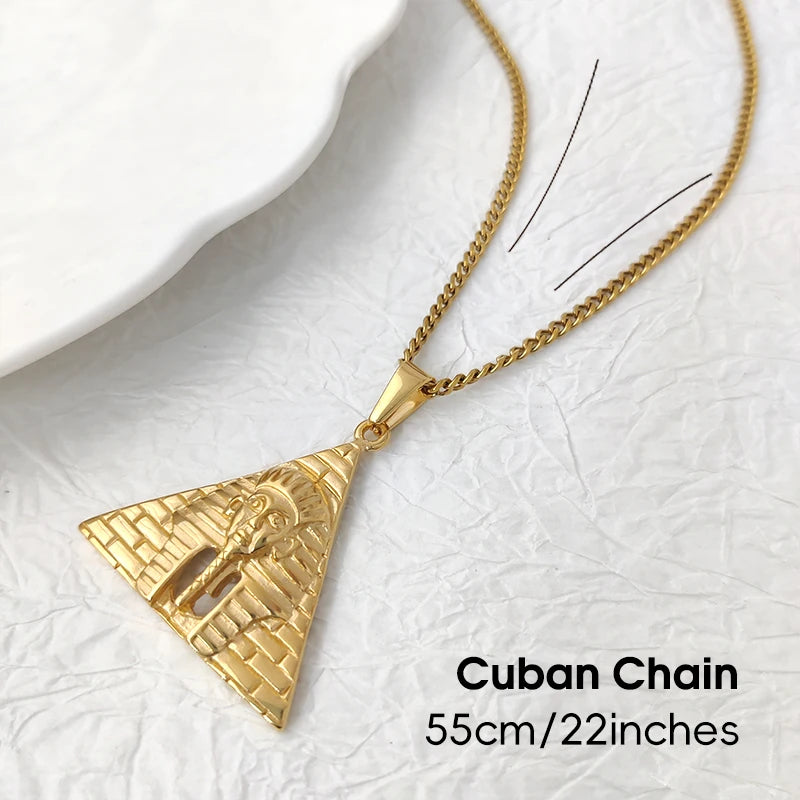Joyería de moda, chapado en oro PVD, dije de pirámide egipcia, colgante de faraón de Egipto de acero inoxidable para collar de mujer y hombre
