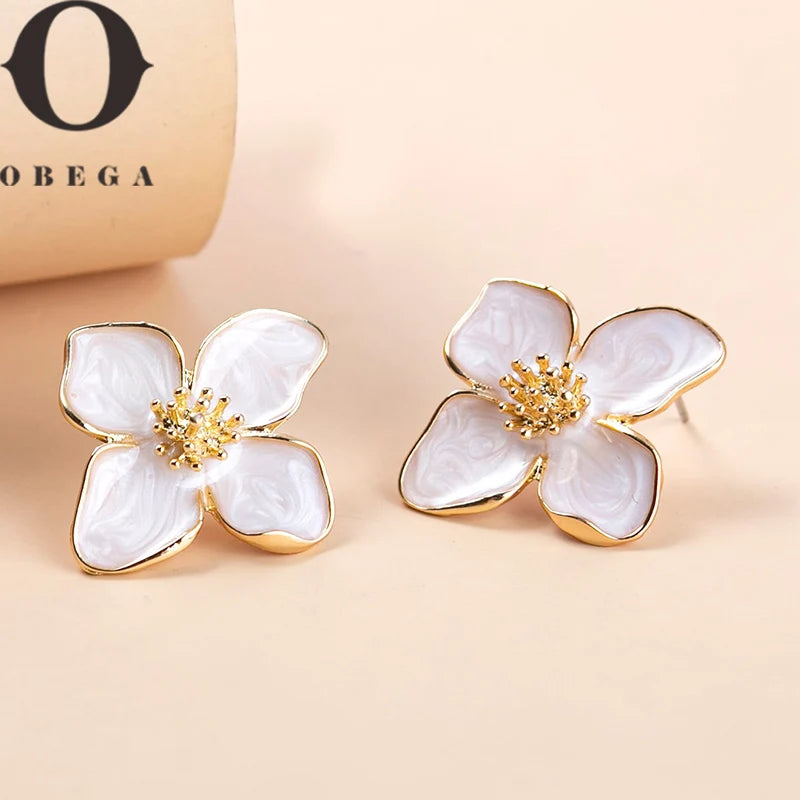 Obega Flower Earrings Stud Rosa Blanco Flores Mujer Pendiente Poste Primavera Verano Nueva Moda Niñas Lindos Joyas