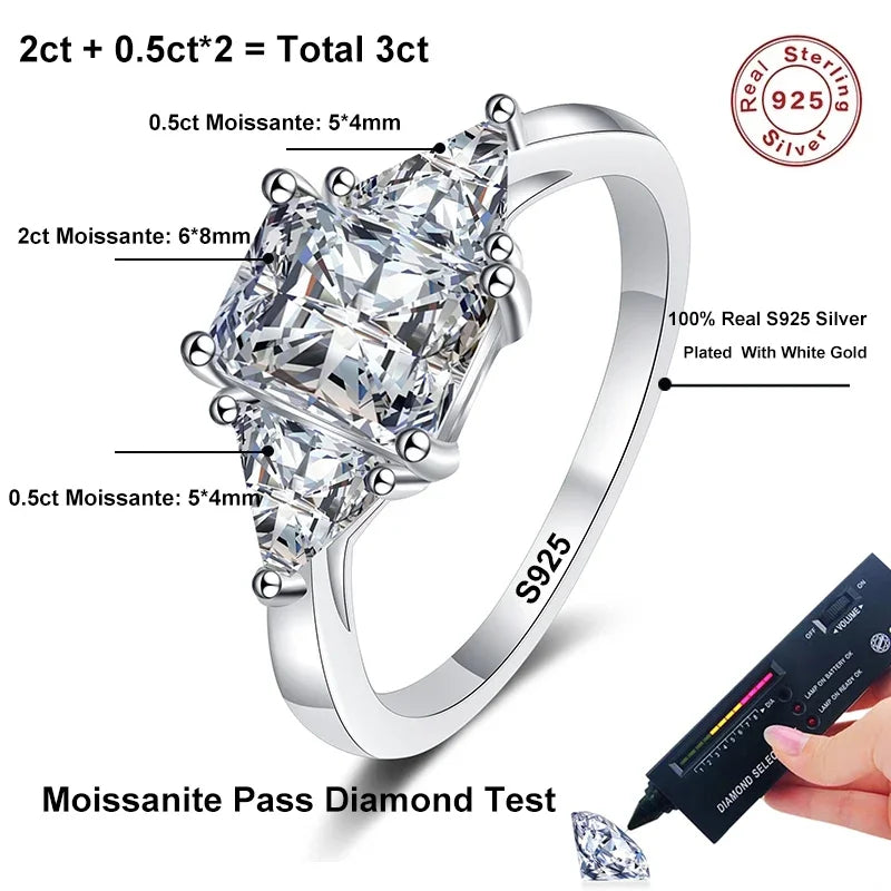 NeeTim Anillos de Boda de Moissanita de Corte Esmeralda de 3ct para Mujer, Anillo de Promesa de Diamante Cultivado en Laboratorio, Bañado en Platino