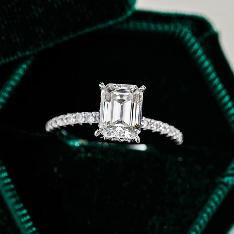 NeeTim 1ct 2ct 3ct Moissanitringe mit Smaragdschliff für Damen 925er Sterlingsilber Labordiamant Verlobungsring Edelsteinband