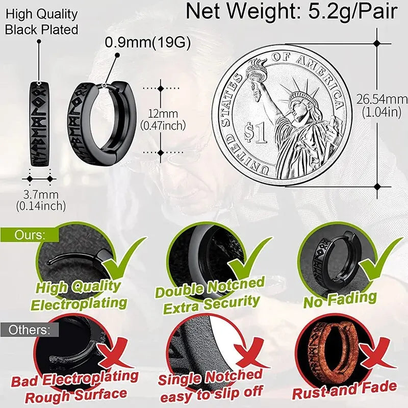 Edelstahl Norwegische Wikinger Runen Creolen Für Männer Frauen Unisex 12 mm Huggie Hoop Religiöse Ohrring Schmuck
