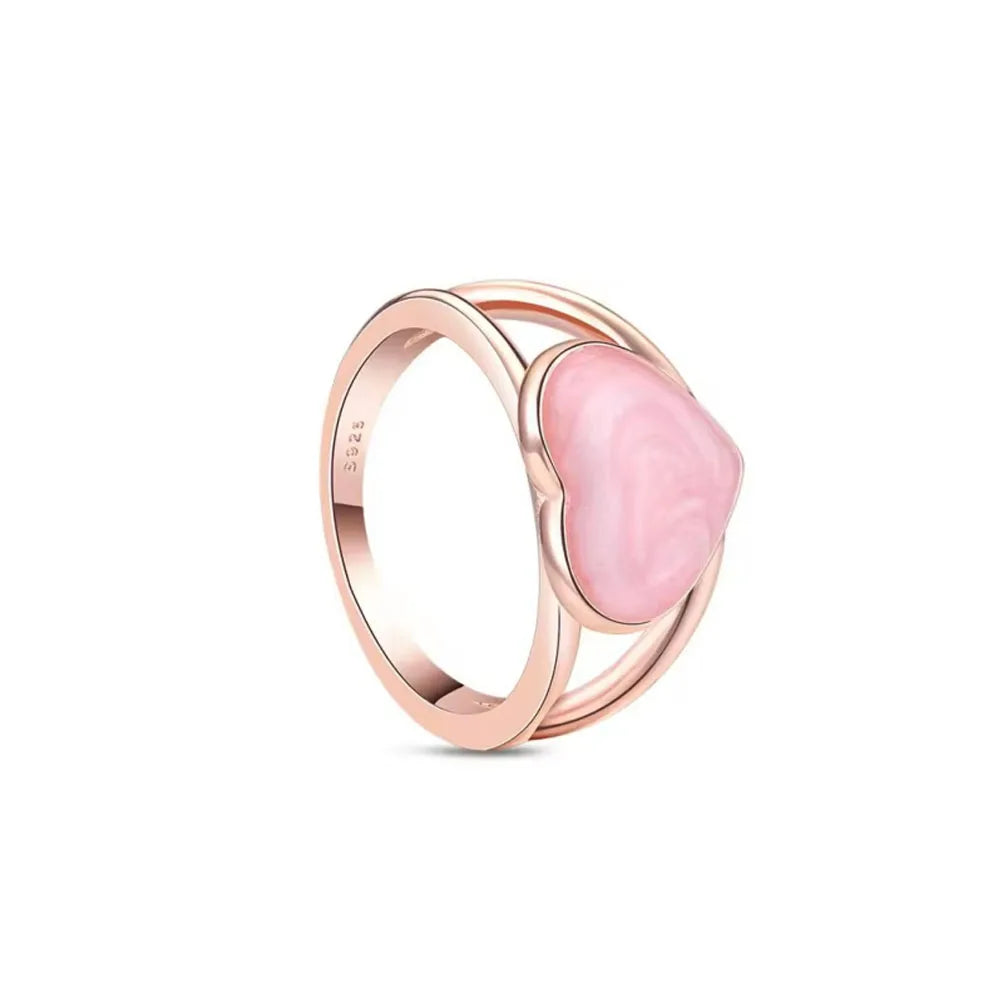 Ring aus Roségold mit Kleeblatt, Herz, Pink, Neu, Bestseller, 925er Silber, geeignet zum Kombinieren, DIY Geburtstagsgeschenk