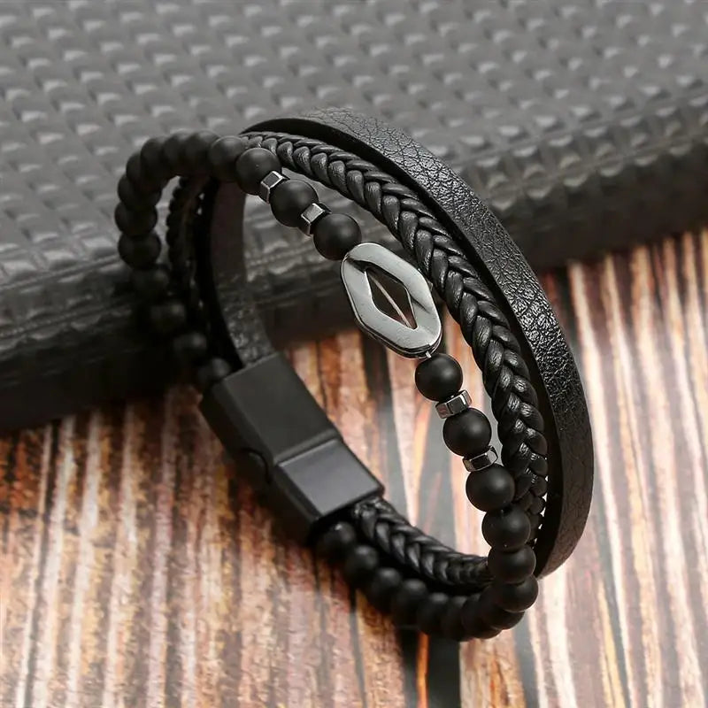 Klassisches Herren Lederarmband Neuer Stil Handgewebt Mehrschichtige Kombination Accessoire Mode Herrenschmuck Großhandel Dropshipping