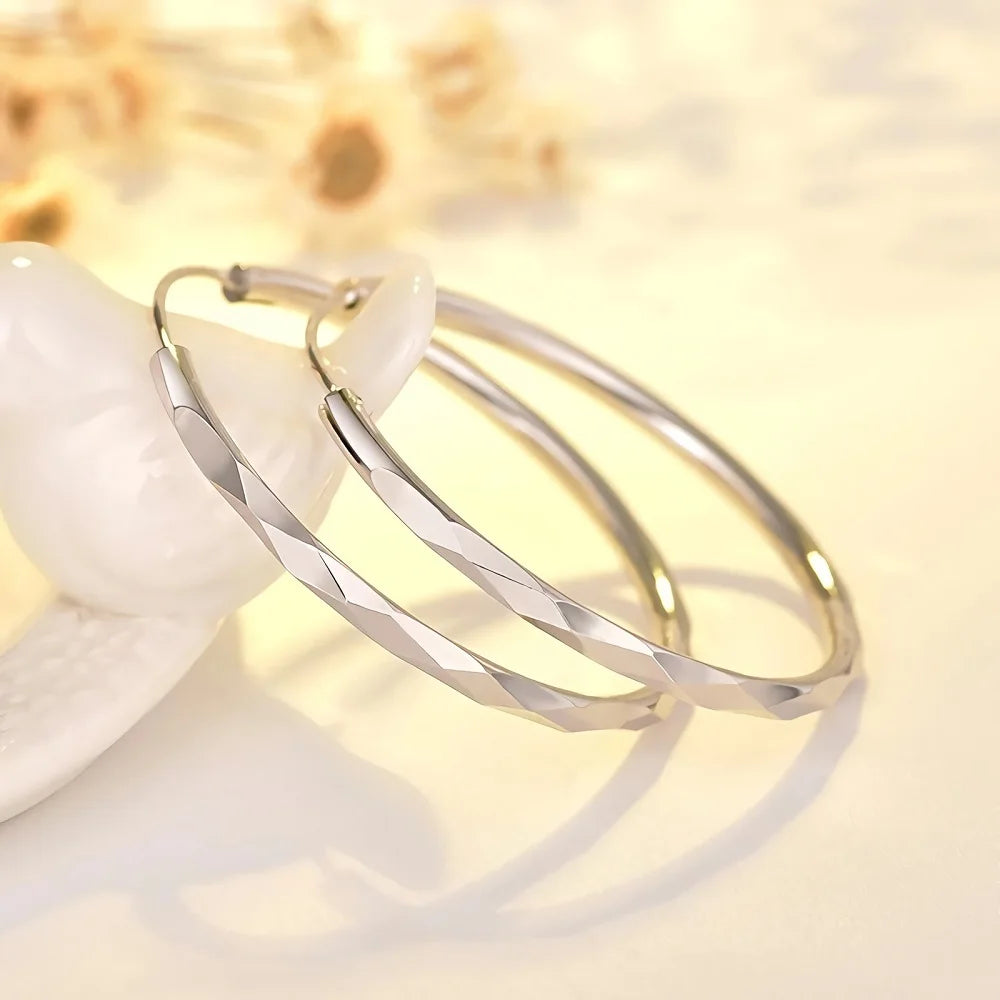 Feine 925 Sterling Silber Luxus 5CM Große Kreis Creolen für Frauen Charms Original Designer Party Hochzeit Schmuck Geschenke