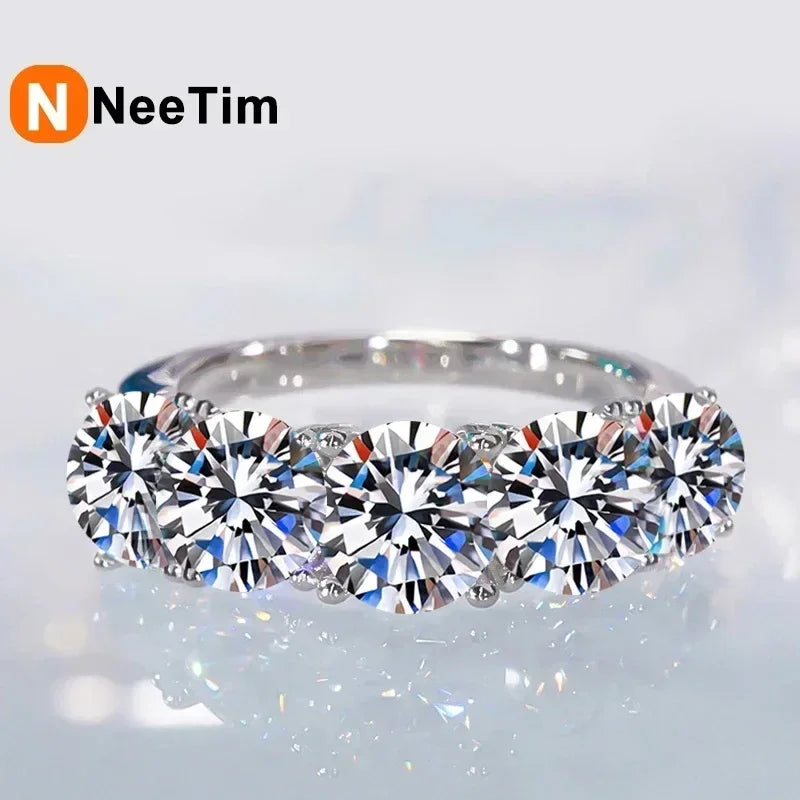 NeeTim 5mm 6.5mm Voll-Moissanit-Ring für Damen, S925 Sterling Silber, Eternity, funkelnder Diamant-Ring, Eheringe, Schmuck