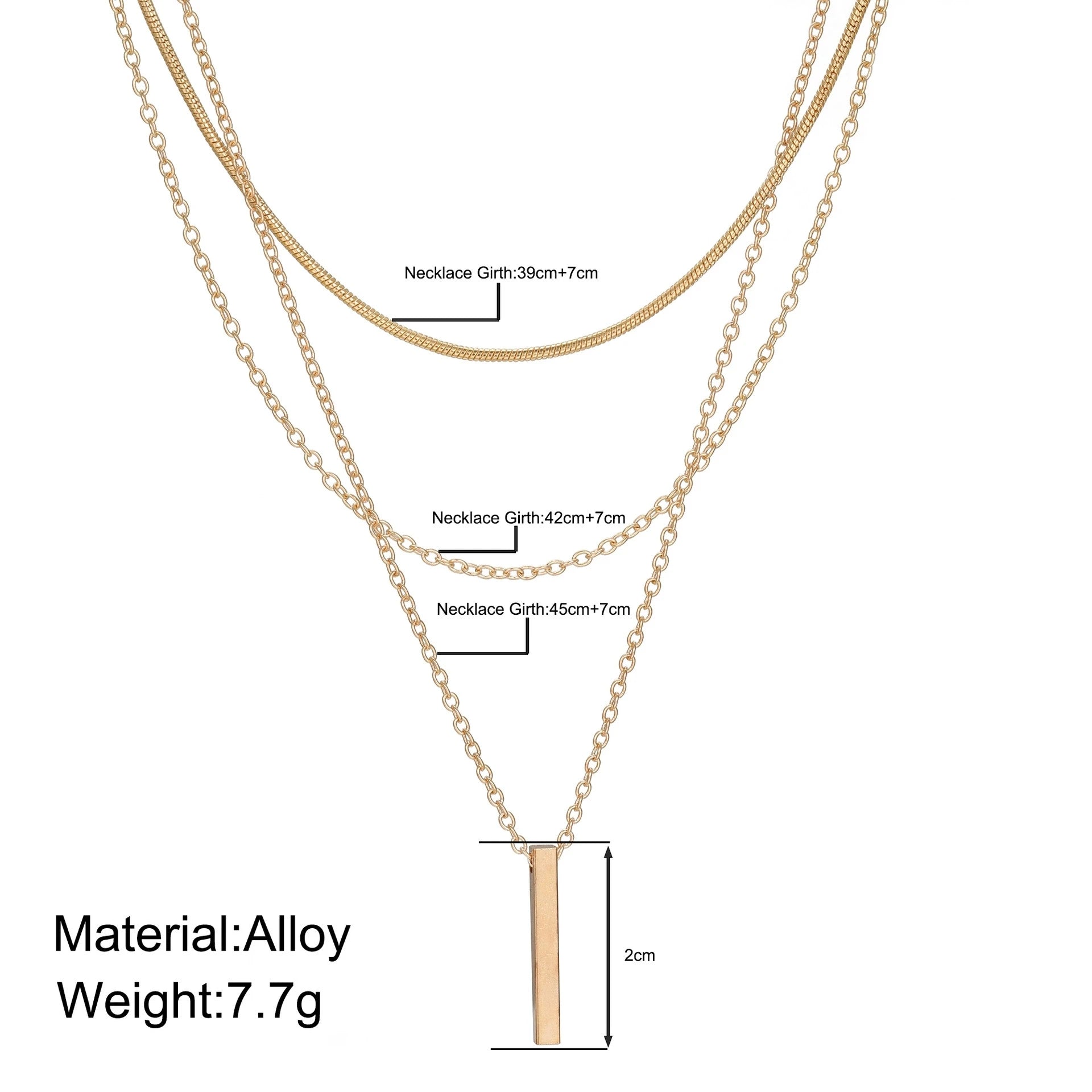 Mode Mehrschichtige Metallbarren-Anhänger Halskette für Frauen Täglicher Gebrauch Goldfarbene Rechteckige Schlüsselbeinkette Collier Schmuck