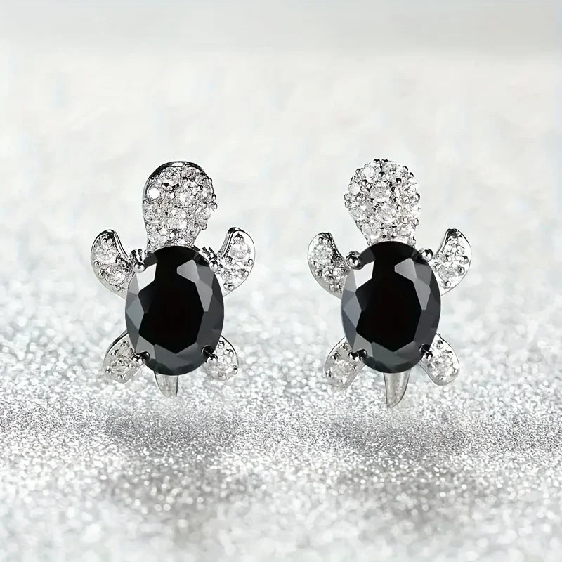 1 Paar S925 Silber süße Schildkröten-Ohrringe mit mehreren Farben zur Auswahl, Schmuck Weihnachtsgeschenk für Frauen