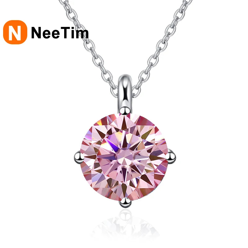NeeTim 1CT 2CT Collar con Colgante de Moissanita Real para Mujer, Plata de Ley 925 de Alta Calidad, Joyería de Lujo para Boda, Fiesta Nupcial