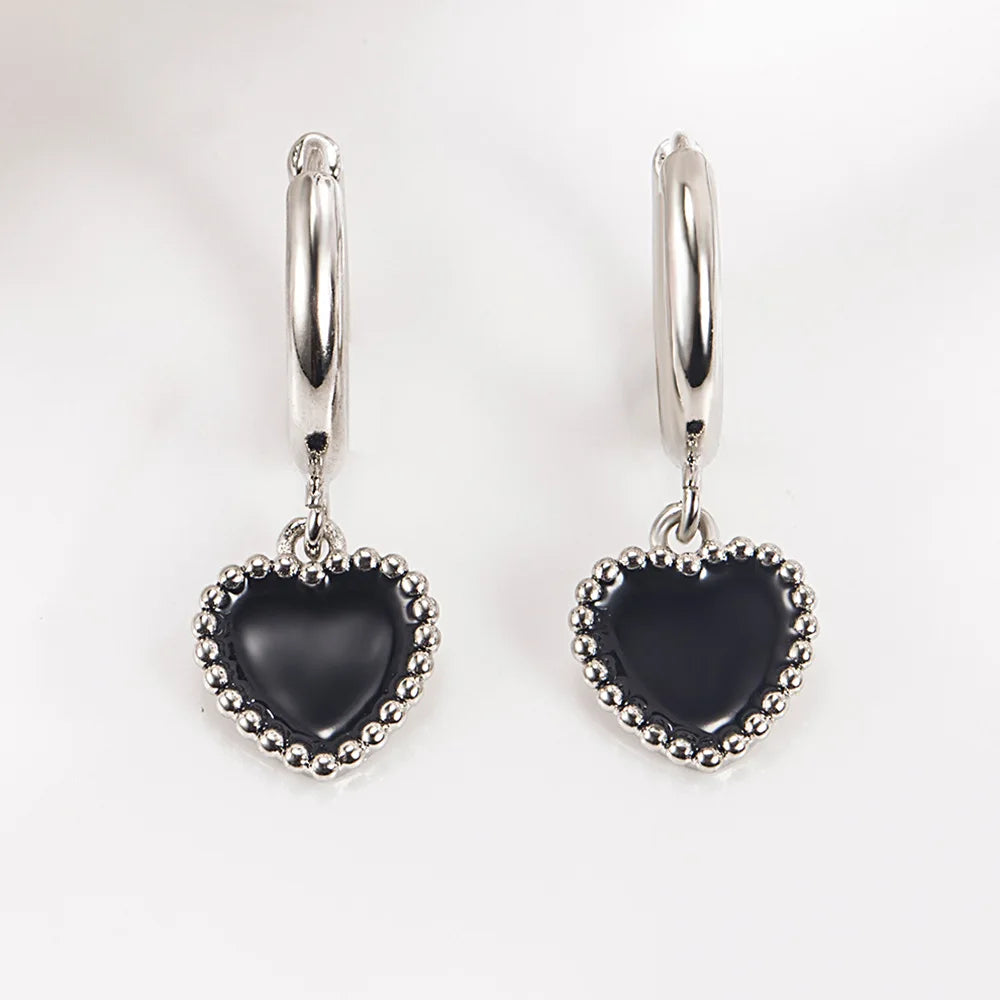 925 Sterling Silber Ohrringe mit schwarzem Herz für Damen, Hochzeit, luxuriöser, eleganter Schmuck, Accessoires, Trend 2024