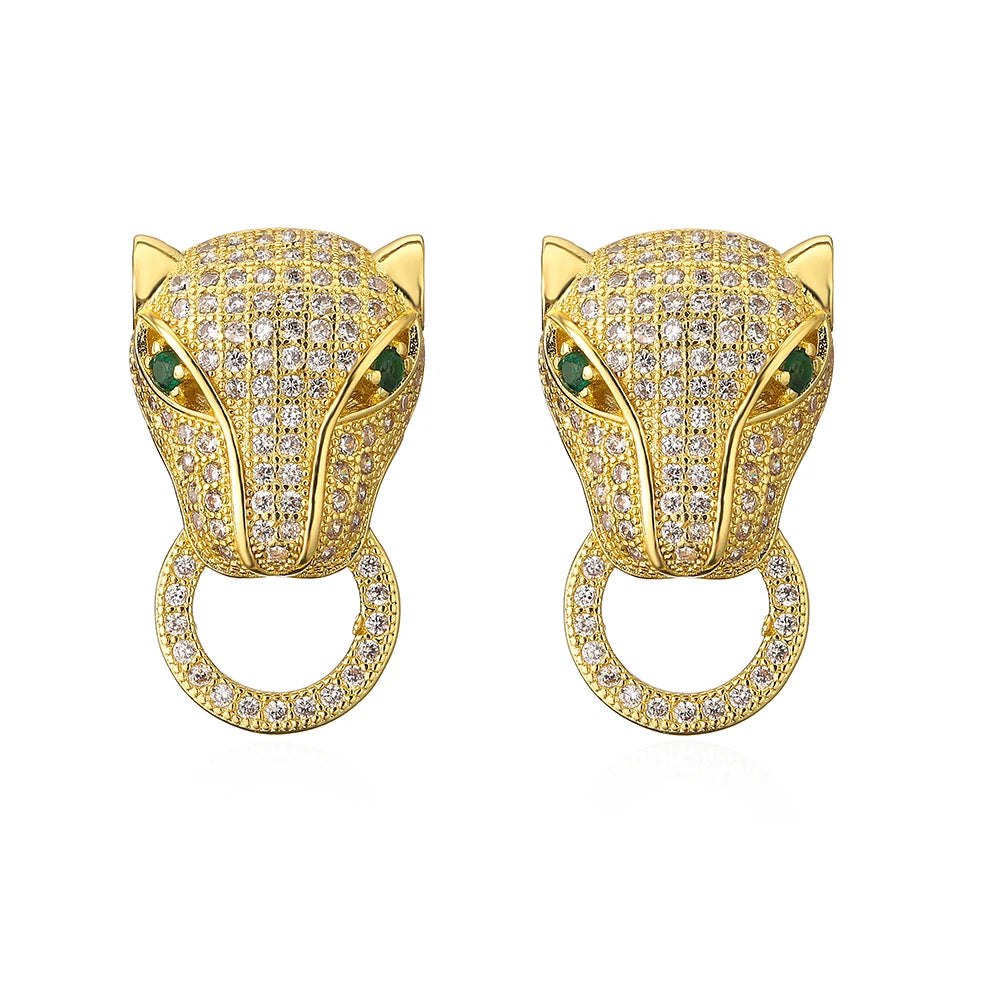 NEWBUY Mode Goldfarbe Tier Ohrhänger für Frauen Einzigartiges Design Leopard Ohrring Statement Damen Party Schmuck