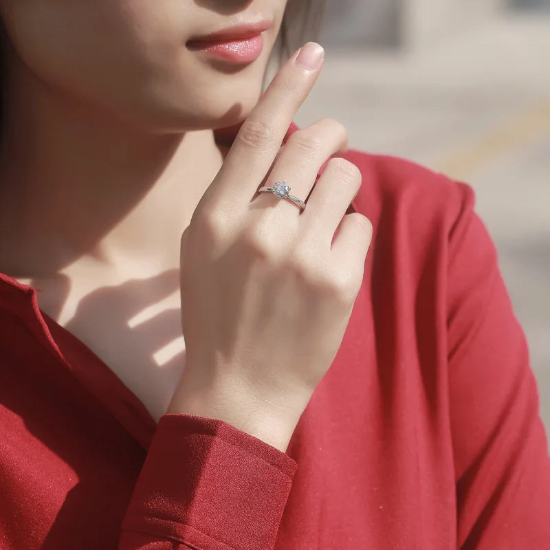 Anillo de boda de circonita cúbica de seis garras de plata de ley 925 para mujer, anillos de propuesta de compromiso simples y elegantes, joyería de moda