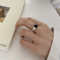 925er Sterlingsilber plattierter Ring für Damen und Mädchen, Geschenk, schwarzer Stein, Kristallglasur, Retro-Punk, offener Schmuck, Dropship, Großhandel
