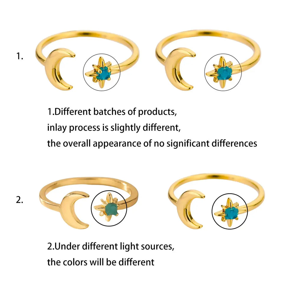 Zirkon-Mondringe für Frauen, Edelstahl, leuchtender Mond-Stern, verstellbarer Fingerring, ästhetischer Hochzeitsschmuck, Geschenk, Bague Femme