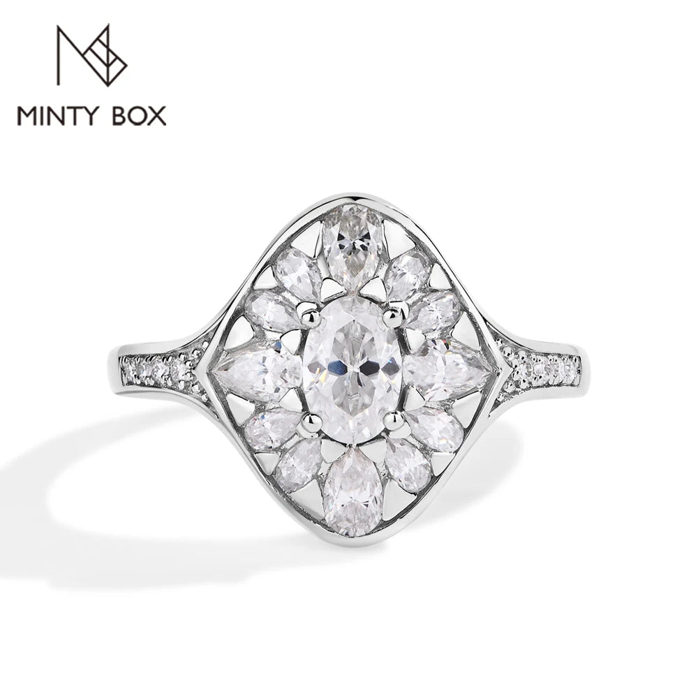 MINTYBOX 925 Sterlingsilber Voll Moissanit Verlobungsring für Frauen Ovalschliff 0,5 ct Diamantringe Luxus Hochzeit Edler Schmuck