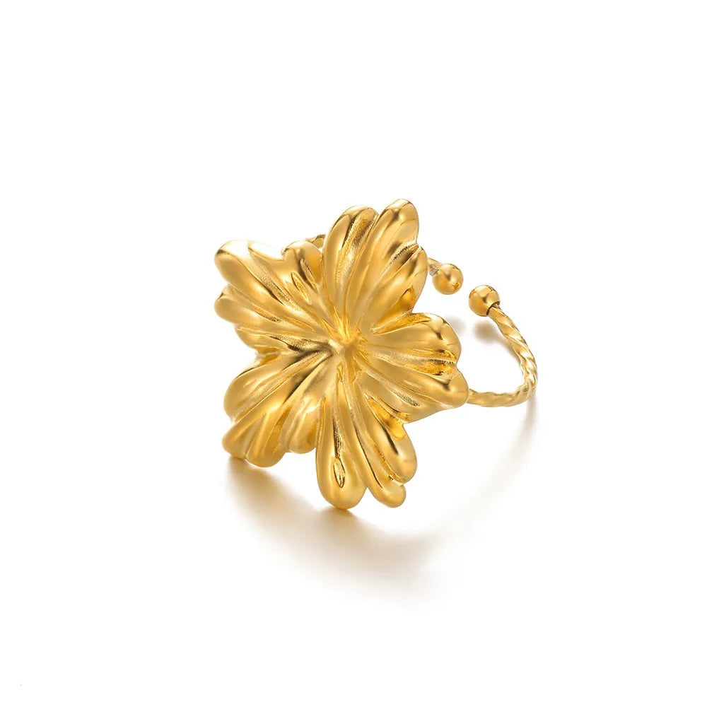 Edelstahl Übertrieben Große Blumenringe Für Frauen Gold Farbe Sonnenblume Fingerring Weiblich Mode Ästhetischer Schmuck Geschenk