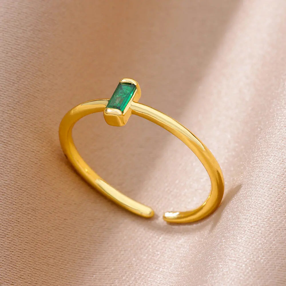 Winzige grüne Zirkon-Rundringe für Frauen, geometrischer Edelstahlring, luxuriöser Hochzeits-Weihnachtsschmuck, Geschenk, kostenloser Versand